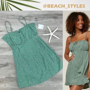 NEW O'Neil Sage Green Polka Dot Spaghetti-Strap Dress